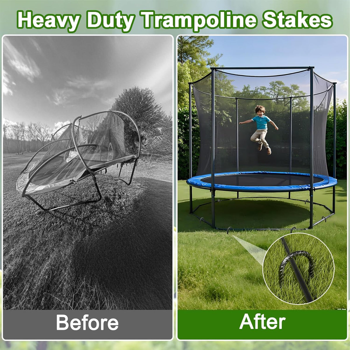 VVOKGO Trampoline Stakes 12 Inches Anchors High Wind Heavy Duty, 8-Pack U Shaped Tie Down Anchor