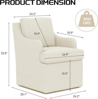 VKNOW Upholstered Dining Chairs Set of 2, Modern Kitchen Chairs Dinner Chairs with 4 Casters, Linen