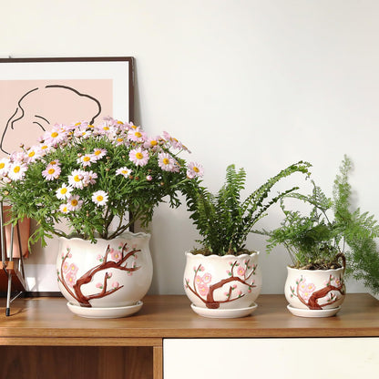 Ceramic Plant Pots with Drainage Holes and Saucers, Round Flower Pots for Indoor Plant, 3.9/5.2/6.7
