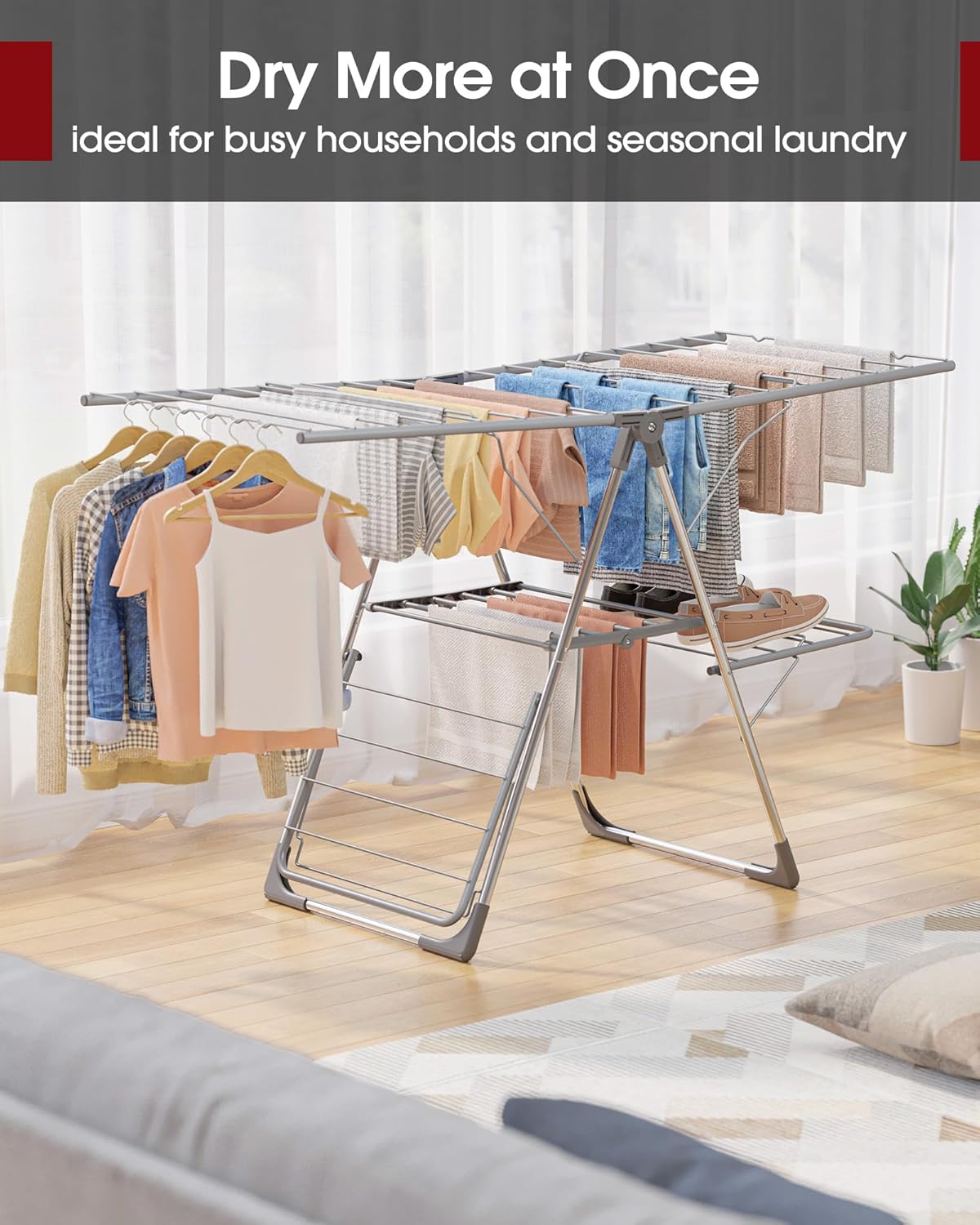 Clothes Drying Rack - Foldable Laundry Drying Rack for Clothing & Bedding, Easy-to-Assemble