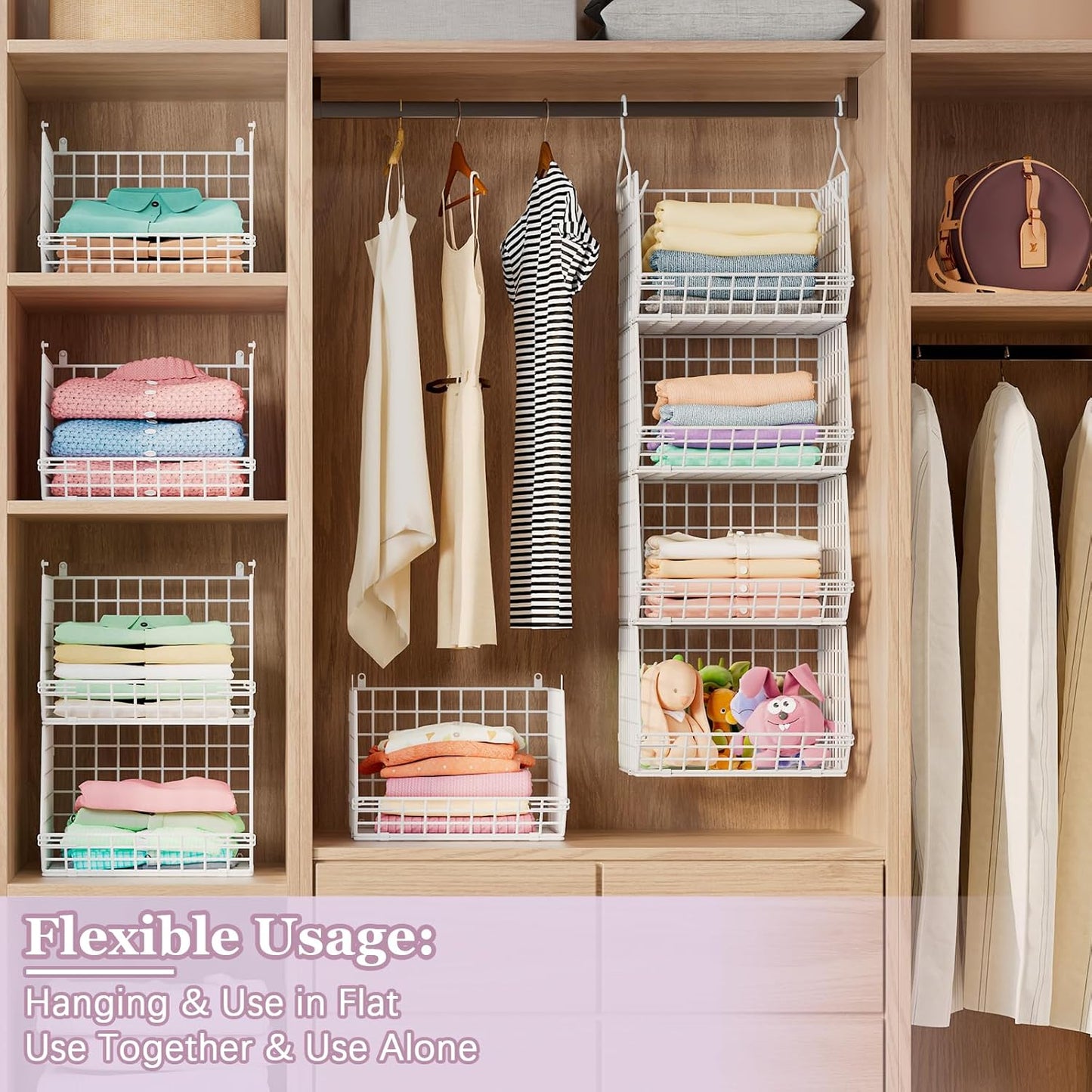 5 Tier Closet Hanging Organizer, Clothes Hanging Shelves with 4 Hanging Hooks 5 S Hooks, Wire