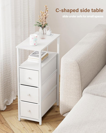 TUTOTAK Narrow Night Stand with Charging Station, Slim End Table with Plugins, Tall Side Table with
