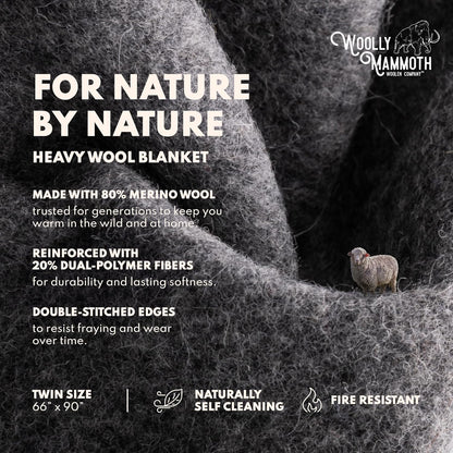 Woolly Mammoth Woolen Co. | Extra Large Merino Wool Camp Blanket | Perfect Outdoor Gear | Bedroll