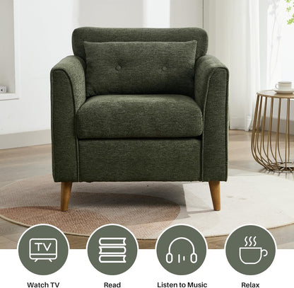Modern Accent Chair with Wooden Legs Plush Fabric Armchair Cozy Reading Chair for Living Room
