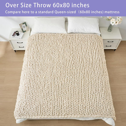 Bigacogo Chunky Knit Throw Blanket for Couch, 60x80 inches, 100% Hand Knitted with Thick Jumbo