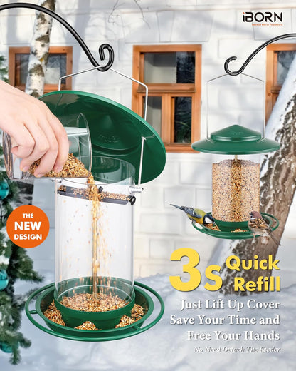 iBorn Metal Bird Feeders for Outdoors Hanging,Wild Bird Feeders for Cardinal,18cm Large Roof&Tray