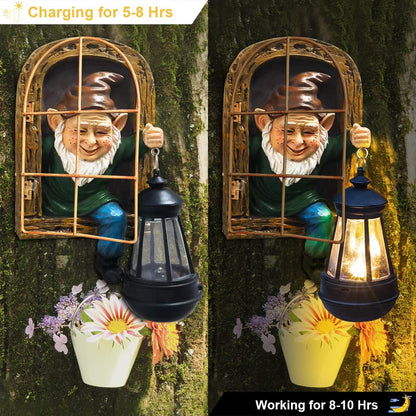 Whimsical Fairy Garden Halloween Gnomes with Solar Lights-10 Elf Out The Door Tree Hugger Garden