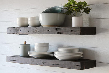 Urban Legacy Reclaimed Barn Joist Deep Floating Shelves | Deep Shelves with Low Profile Shelf
