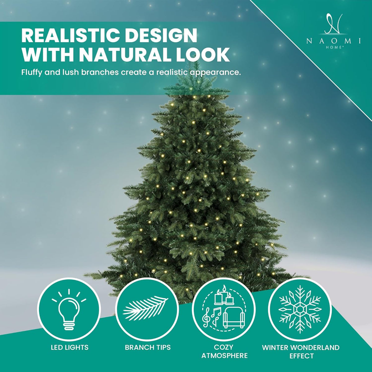 Cynthia 4.5ft Prelit Aritificial Christmas Tree with 1117 Branch Tips, 300 Warm Lights and Metal