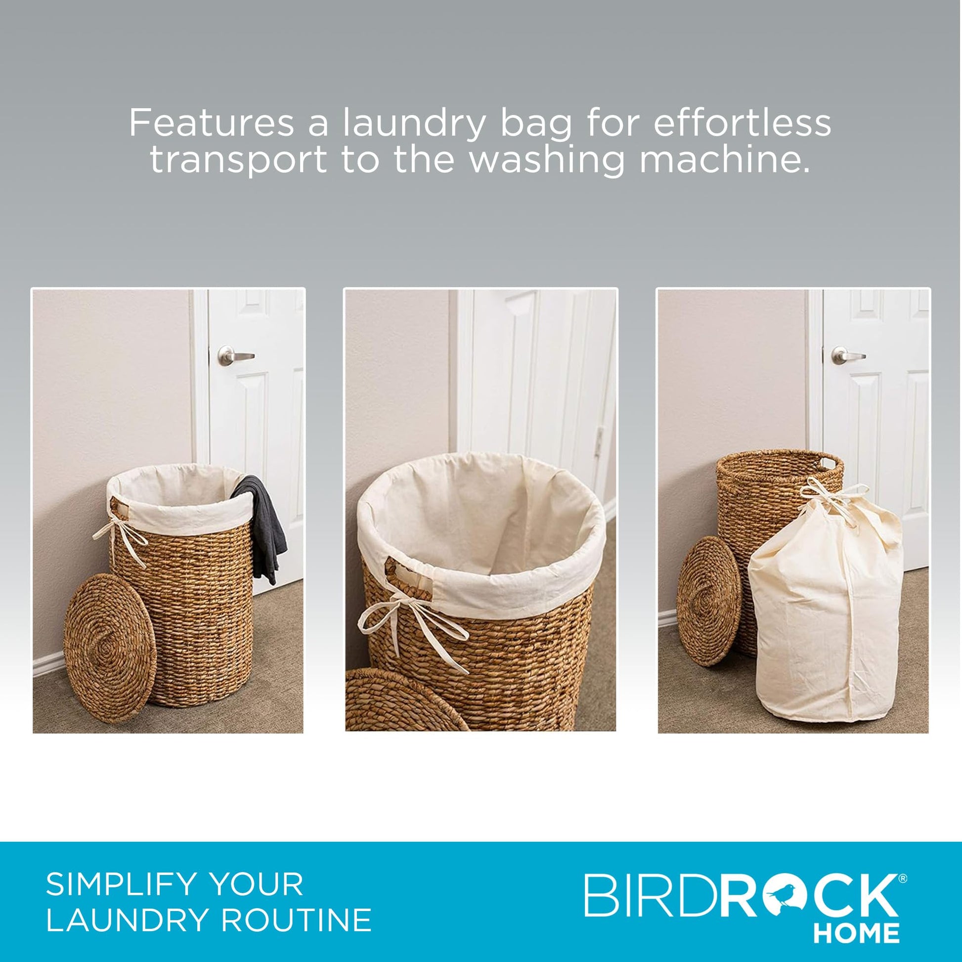 BIRDROCK HOME Seagrass Laundry Hamper with Lid & Liner - Handwoven Round Basket with Handles for