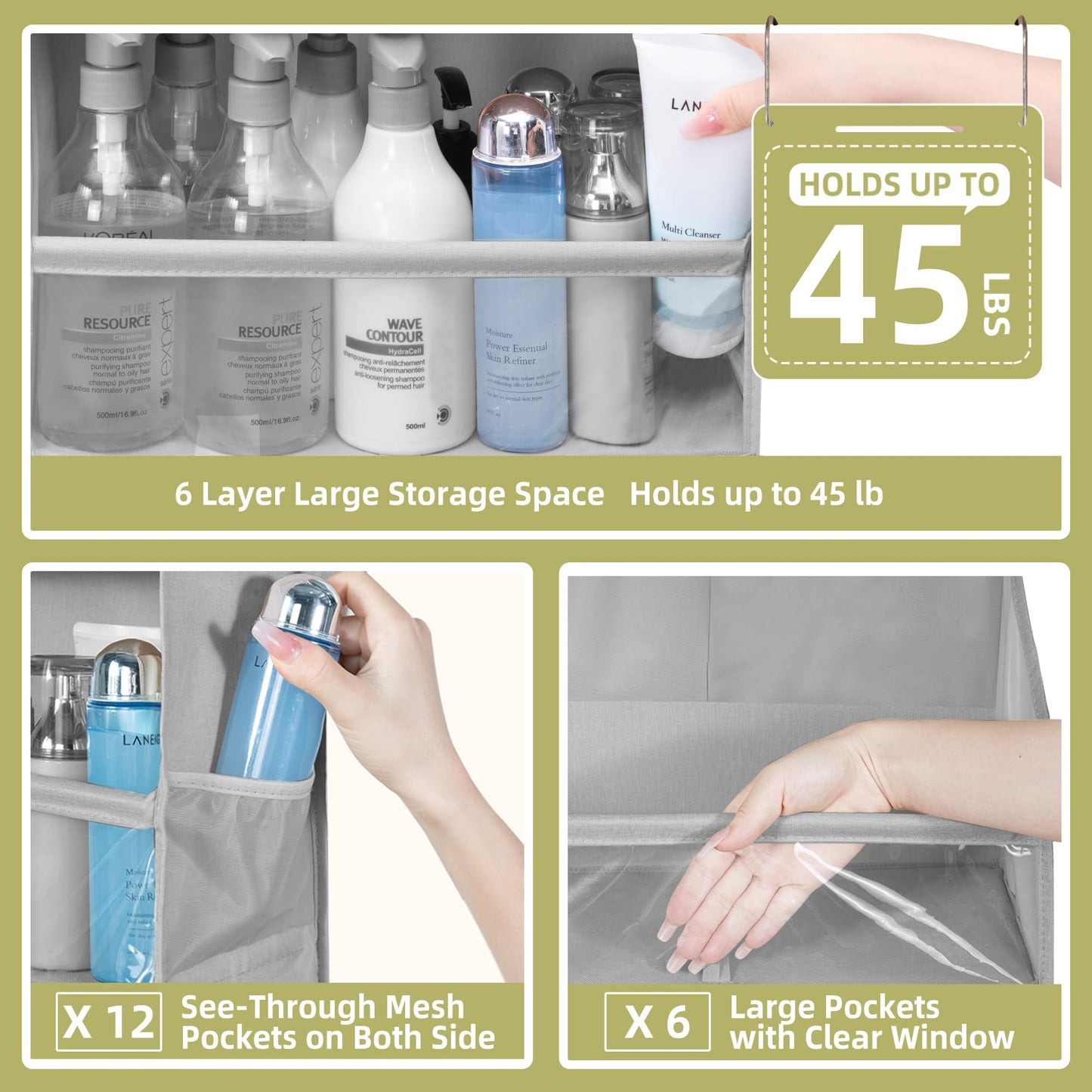 STORAGEIDEAS Over Door Organizer with 6 Extra Large Pockets 12 Side Pockets, Sturdy Closet Storage
