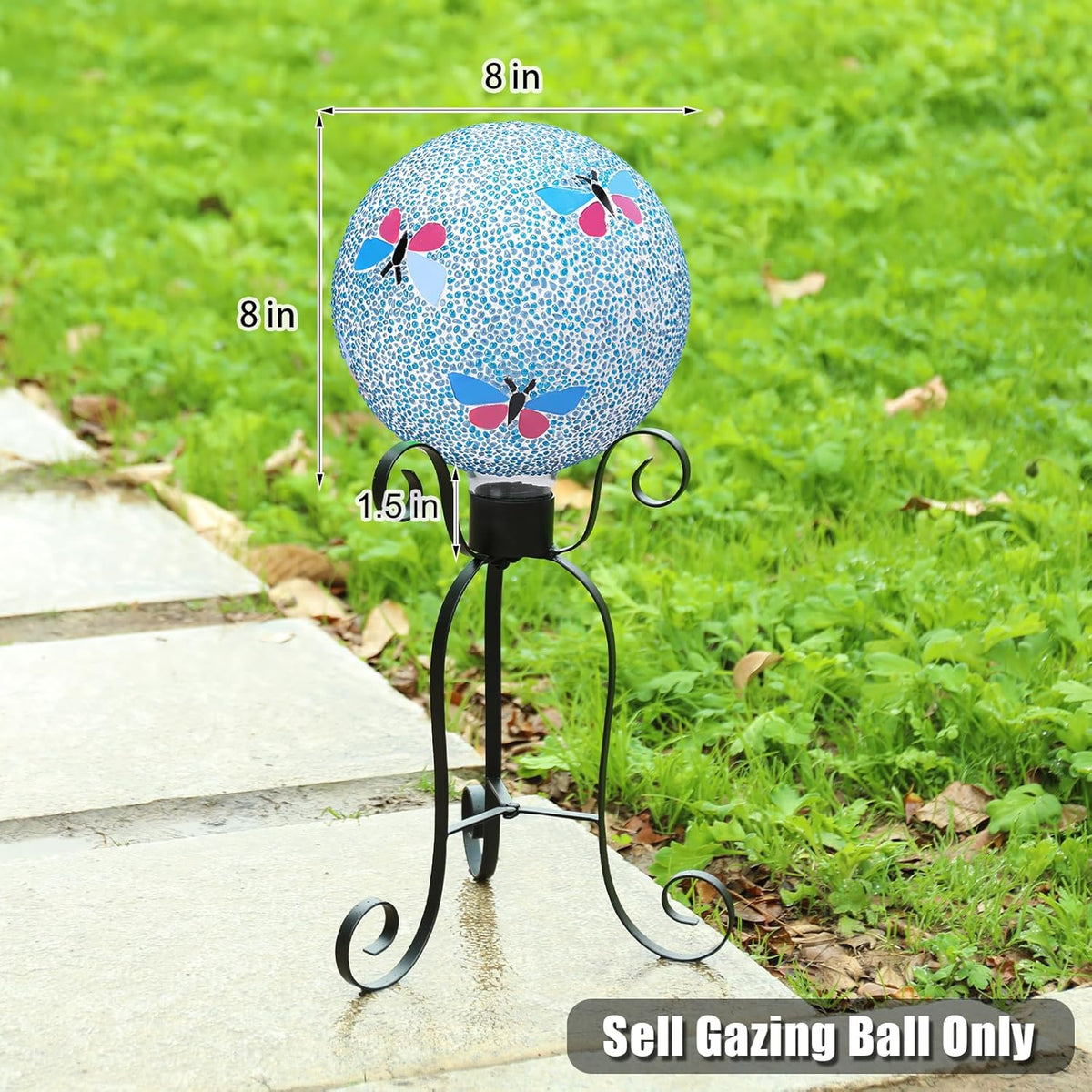 VCUTEKA Gazing Ball, 8" Glass Gazing Balls Sphere for Garden Lawn Outdoor Ornament Yard Decorative