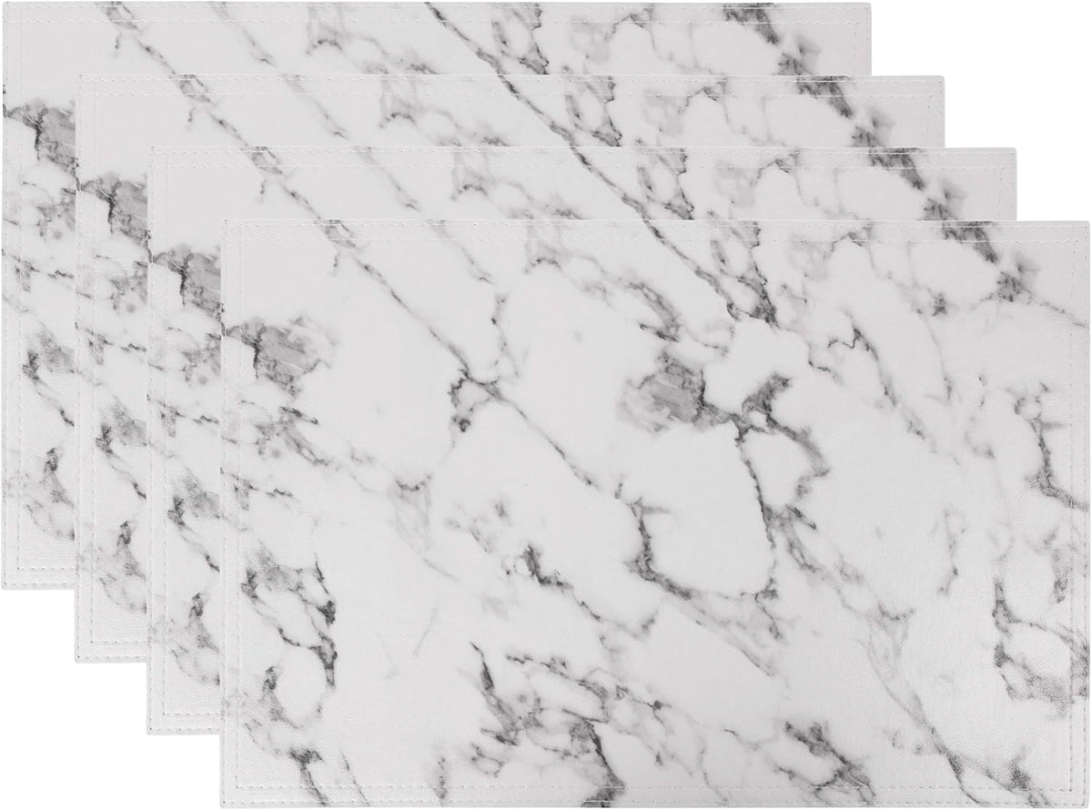 Marble Faux Leather PU Placemats, Set of 4, Washable, Stain Resistant for Dining Room Kitchen Table