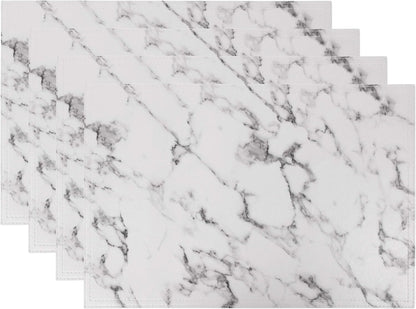 Marble Faux Leather PU Placemats, Set of 4, Washable, Stain Resistant for Dining Room Kitchen Table