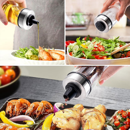Mlici Oil and Vinegar Dispenser Set of 6 Bottles, Stainless Steel Salt Pepper Holder with 360°