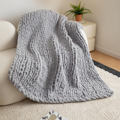 WESHIONGOO Chunky Knit Blanket Throw 50"×60" Knitted Throw Blankets for Couch Bed Fluffy Soft