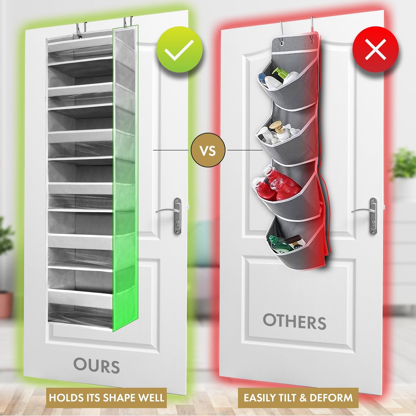 HOMELUX THEORY Over the Door Organizer, 6-Tier, 100D Fabric, Ivory 2pc