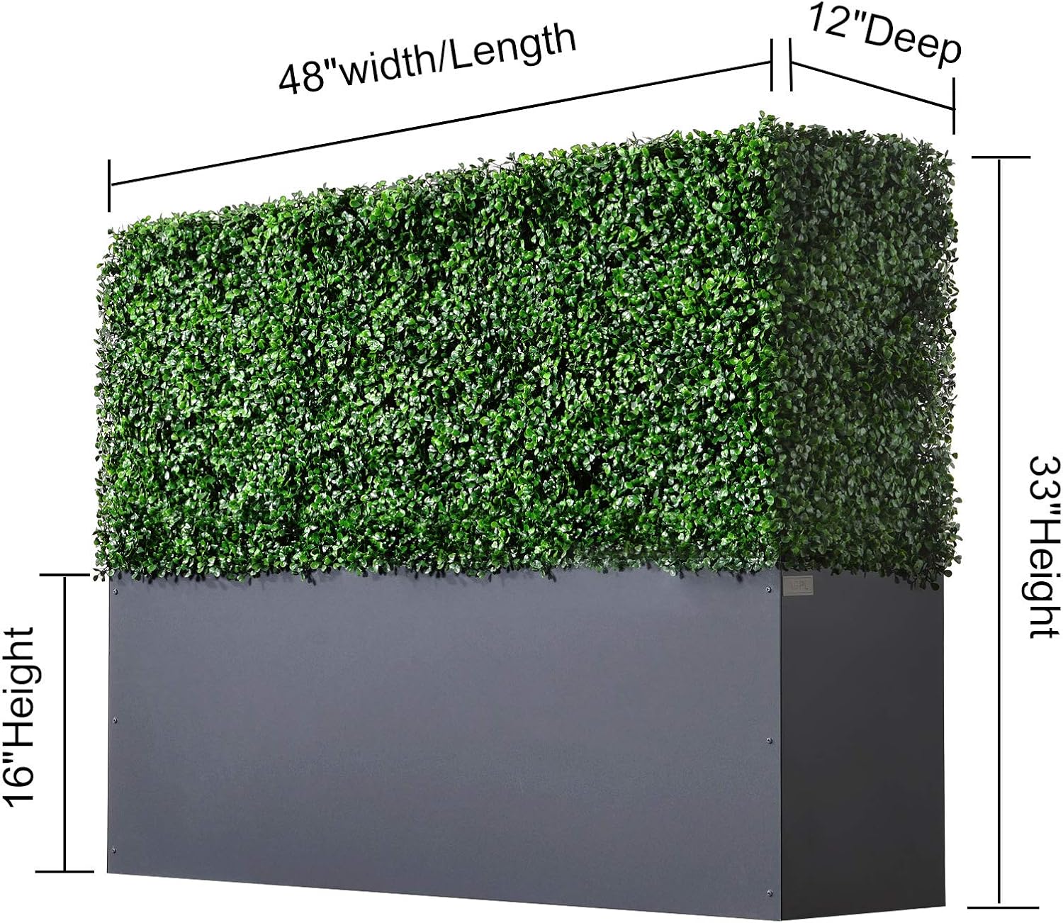 AGPL Upgraded Artificial Boxwood Hedge Wall with Gray Color Planter Box (33.5" Height 48" Width 12"