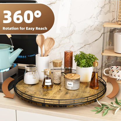 Lazy Susan Turntable Organizer for Table Top, 18’’ Round Wooden Lazy Susan for Cabinet Kitchen