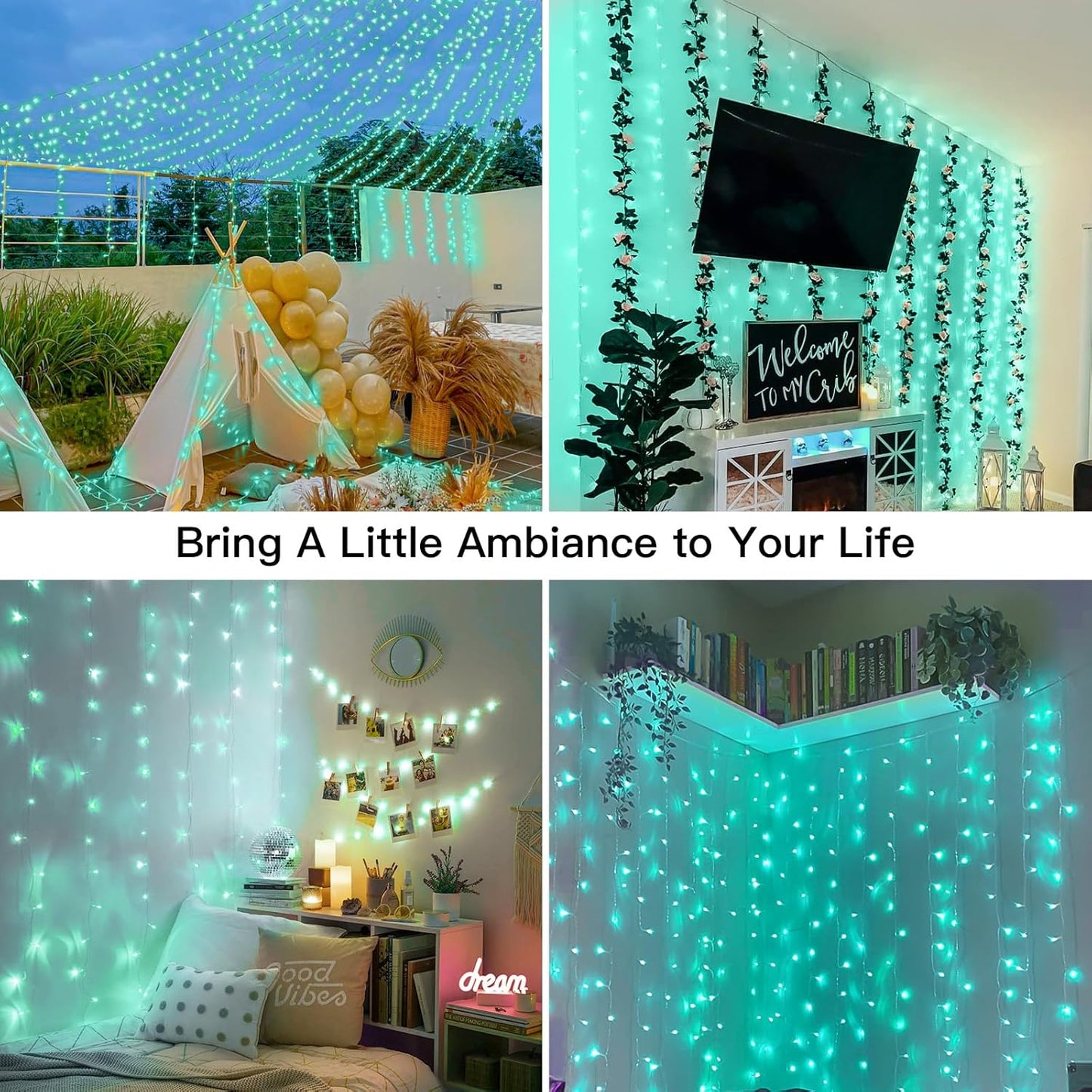 suddus Curtain Lights for Christmas, 200 Led 6.5ft x 6.5ft Hanging String Lights Outdoor, Fairy