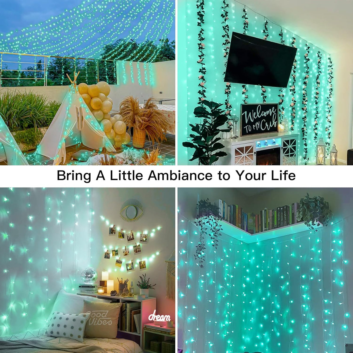suddus Curtain Lights for Christmas, 200 Led 6.5ft x 6.5ft Hanging String Lights Outdoor, Fairy