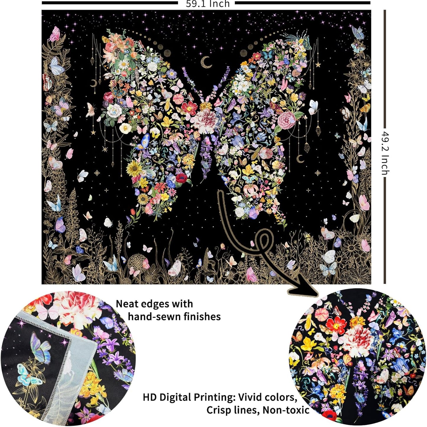 Damanse Butterfly Tapestry Wall Hanging Cute,Boho Wall Tapestry for Bedroom Aesthetic,Flower Living