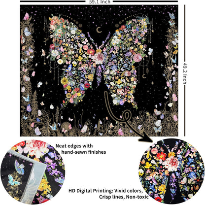 Damanse Butterfly Tapestry Wall Hanging Cute,Boho Wall Tapestry for Bedroom Aesthetic,Flower Living
