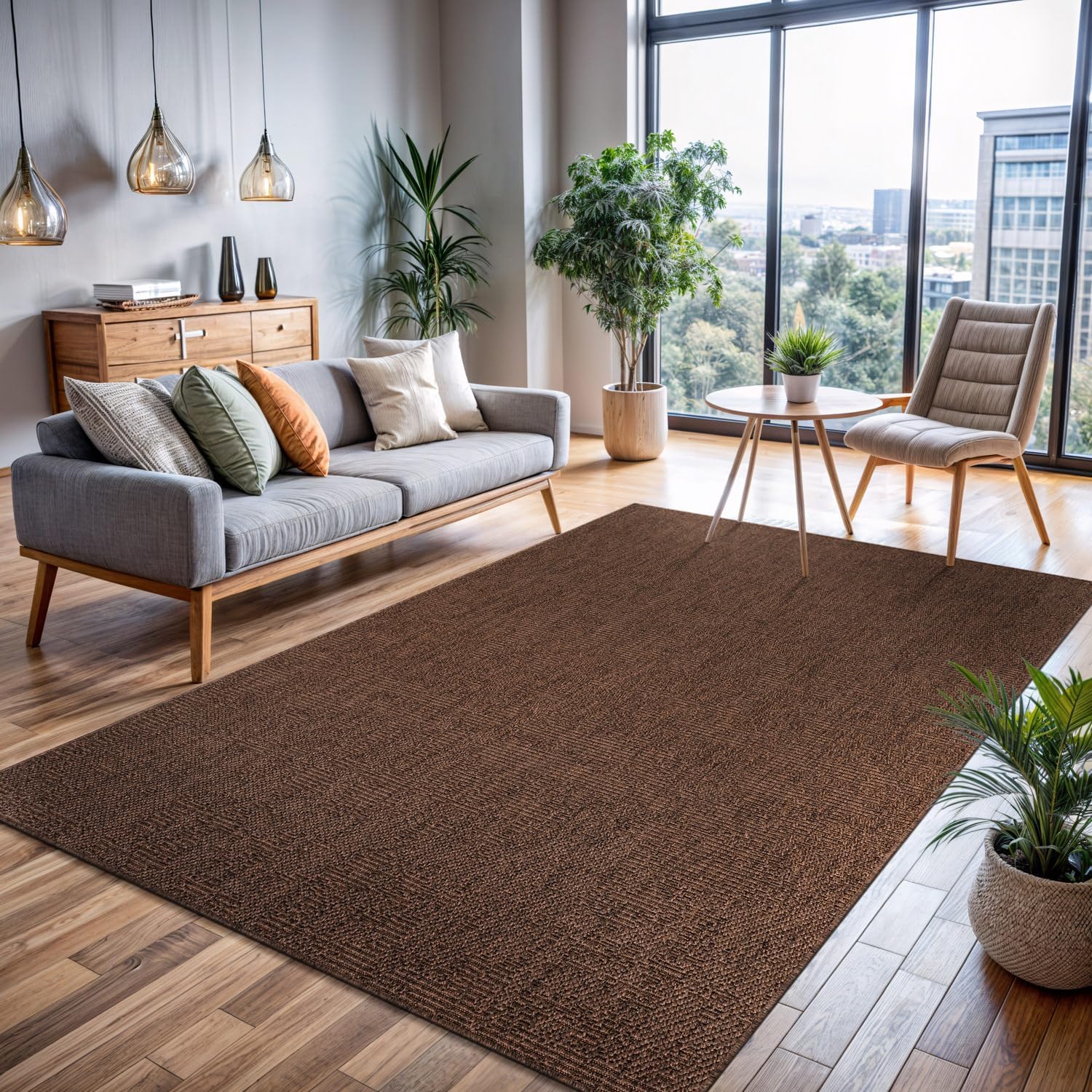 CAMILSON Easy Jute Rug 6x9, Indoor Outdoor Brown Color Fiber Area Rugs for Living Room Patio and