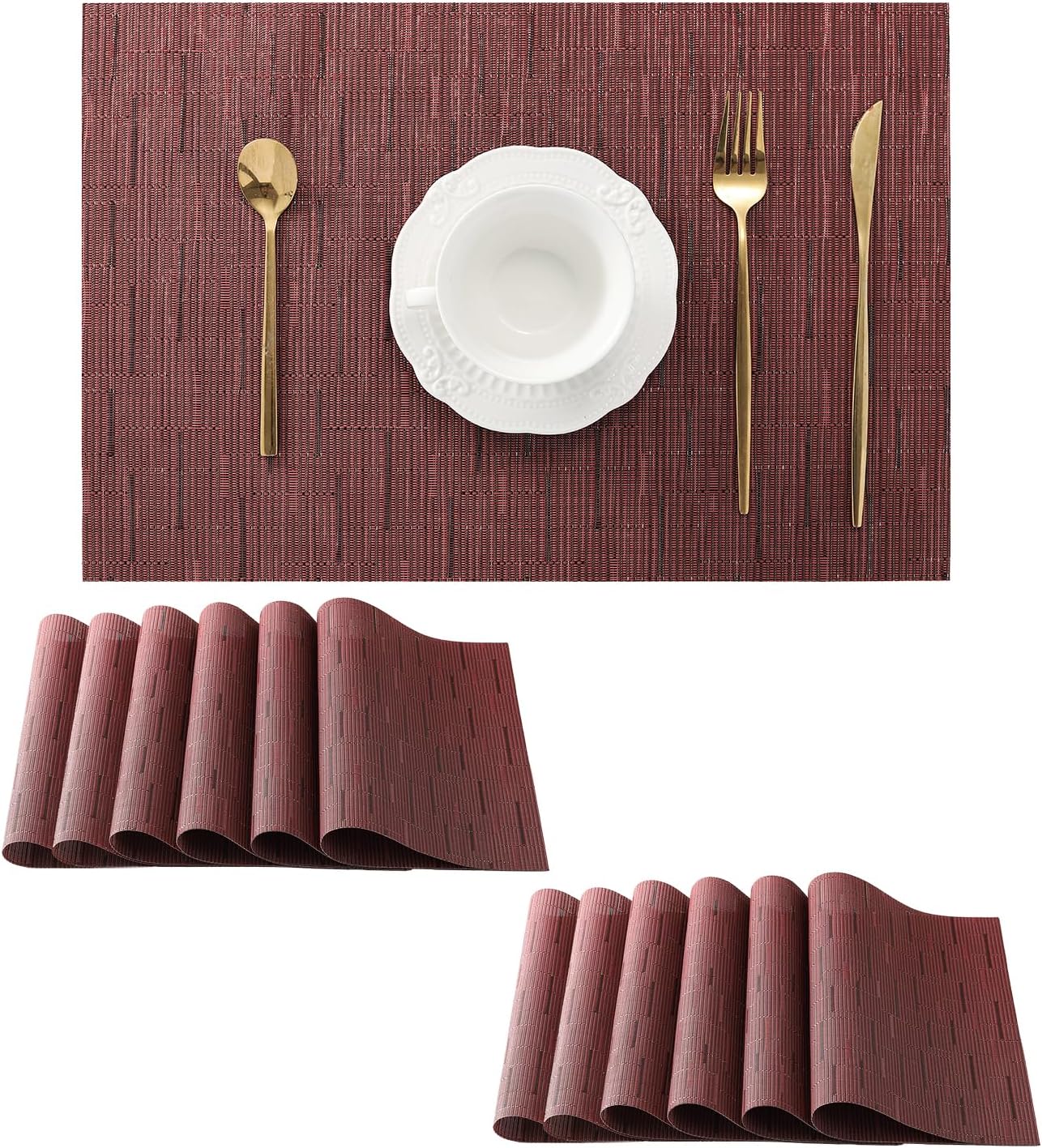Leetaltree Burgundy Placemats Set of 12 - Heat Resistant Non-Slip Place mats for Dining Table