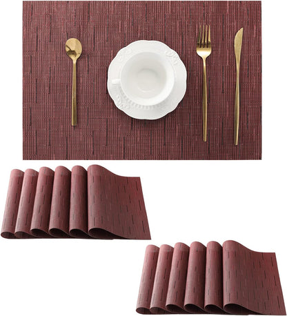 Leetaltree Burgundy Placemats Set of 12 - Heat Resistant Non-Slip Place mats for Dining Table