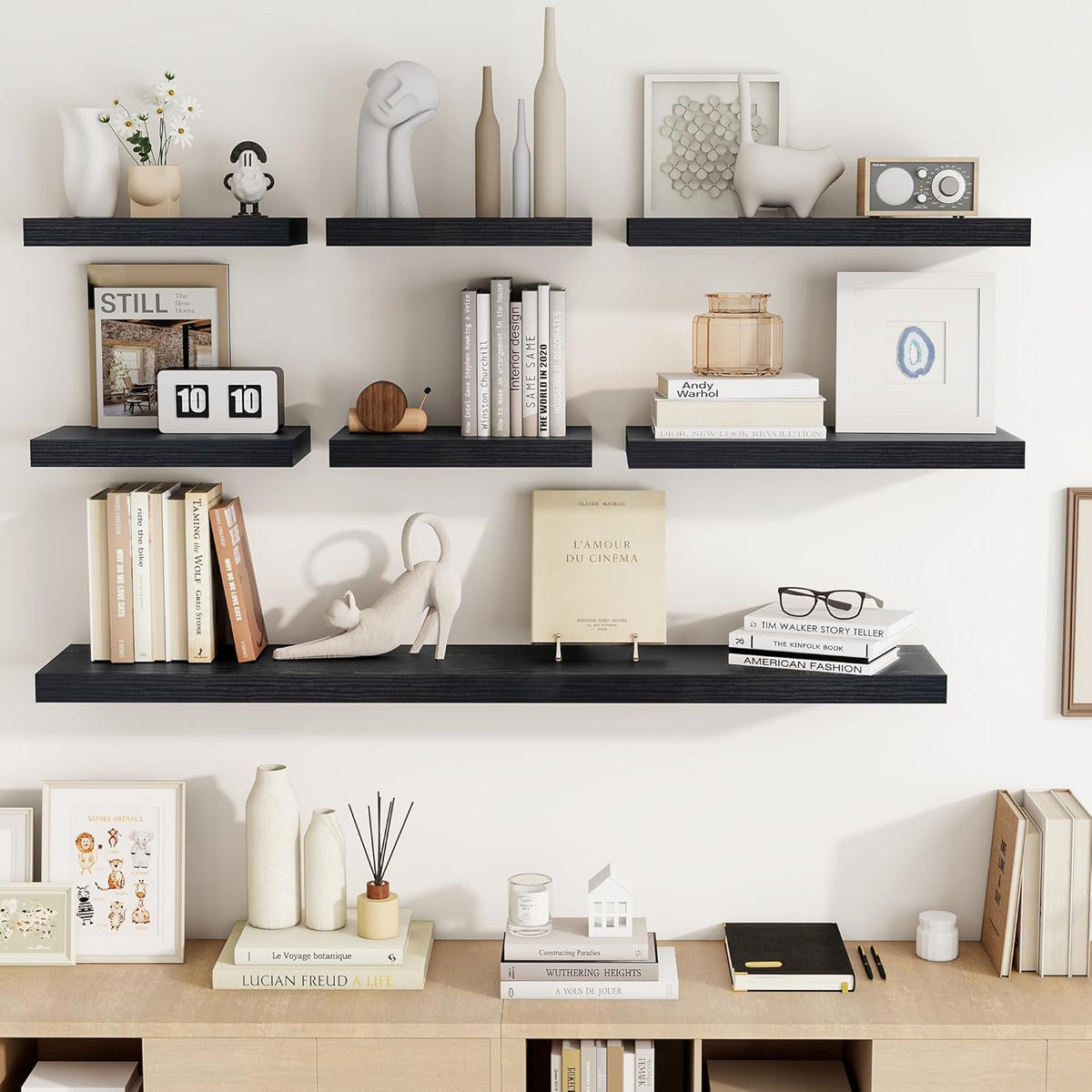 16 Inch Floating Shelves, 16"x9.25"x1.5" Inch Deep Floating Shelves for Wall, Wooden Shelves for