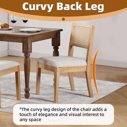 Westice Rattan Dining Chairs Set of 6, Farmhouse Natural Dining Room Chairs with Upholstered