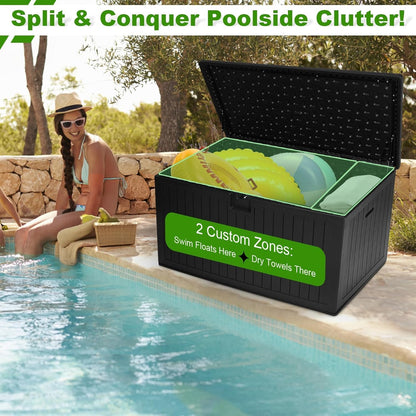 320 Gallon Outdoor Storage Box Waterproof, Extra Large Plastic Outside Deck Box Weatherproof, Resin