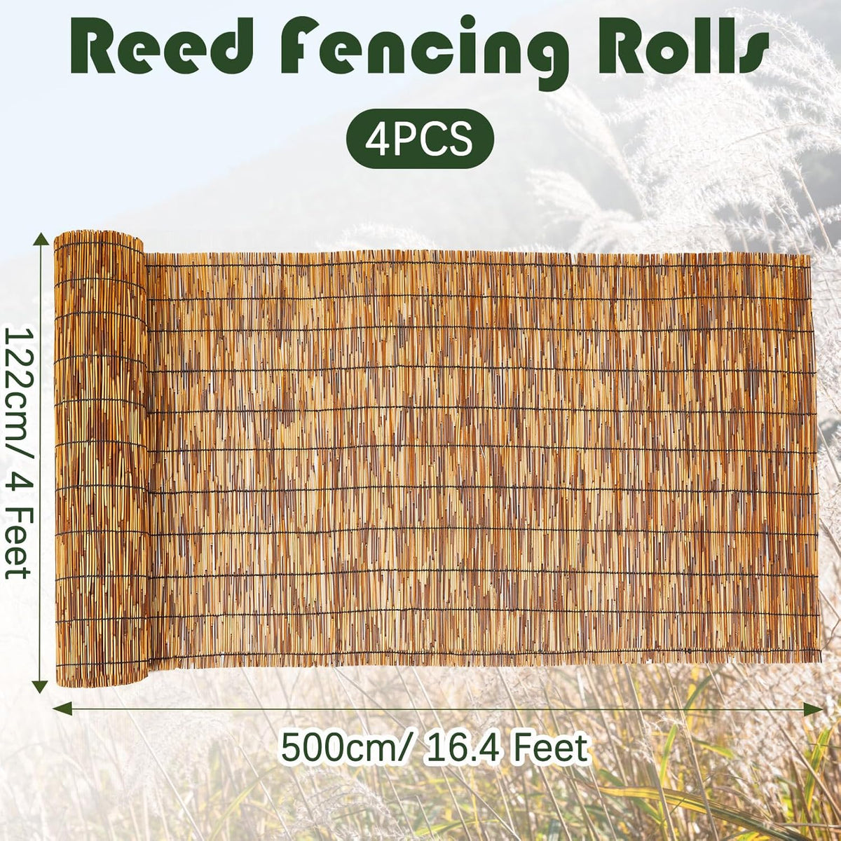 Barydat 4 Pcs 3 x 16.4 ft Bamboo Privacy Screen, Reed Fence Roller Patio Decorative Fences Reed