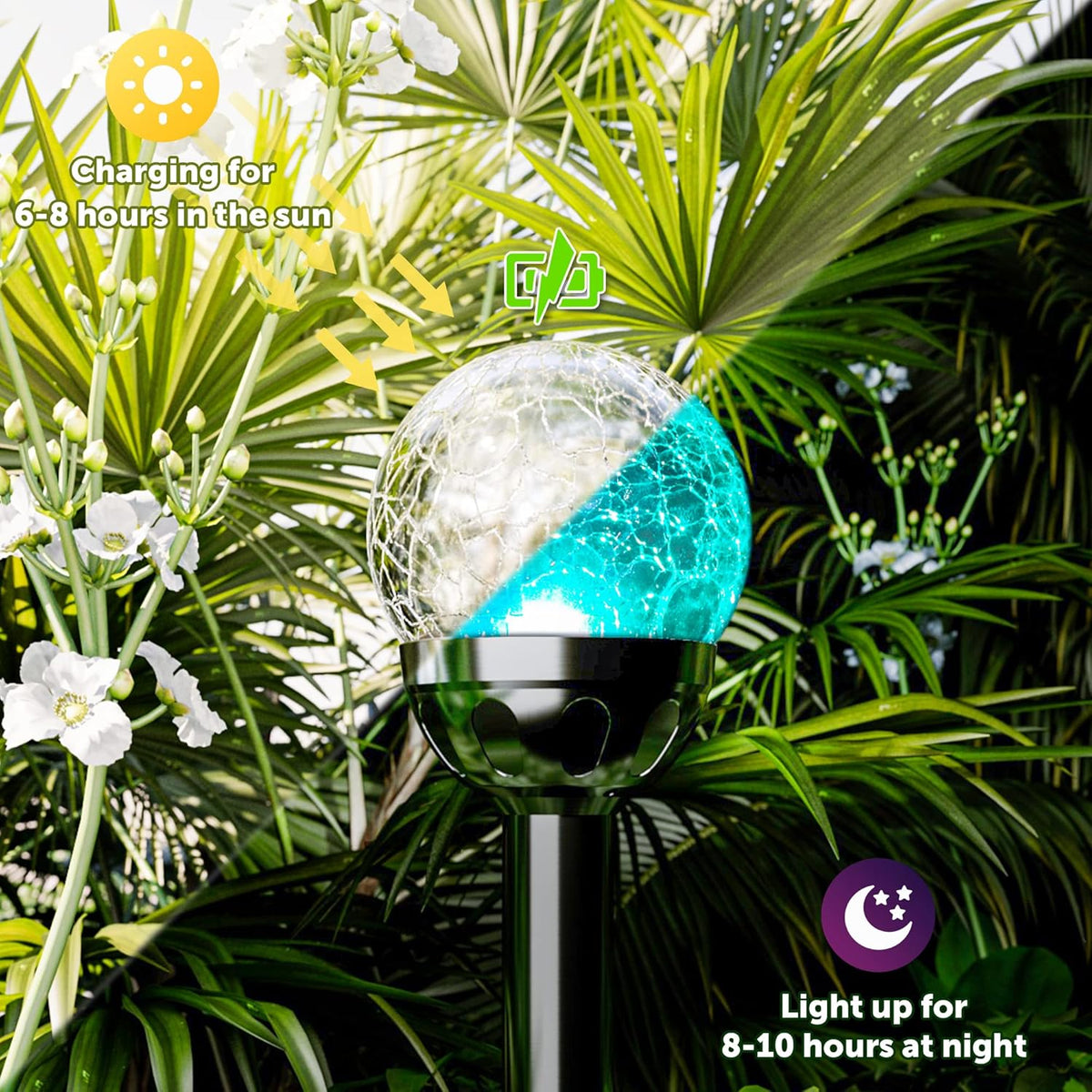 GIGALUMI Solar Outdoor, Cracked Glass Ball Solar Garden Lights, Color Changing Lights