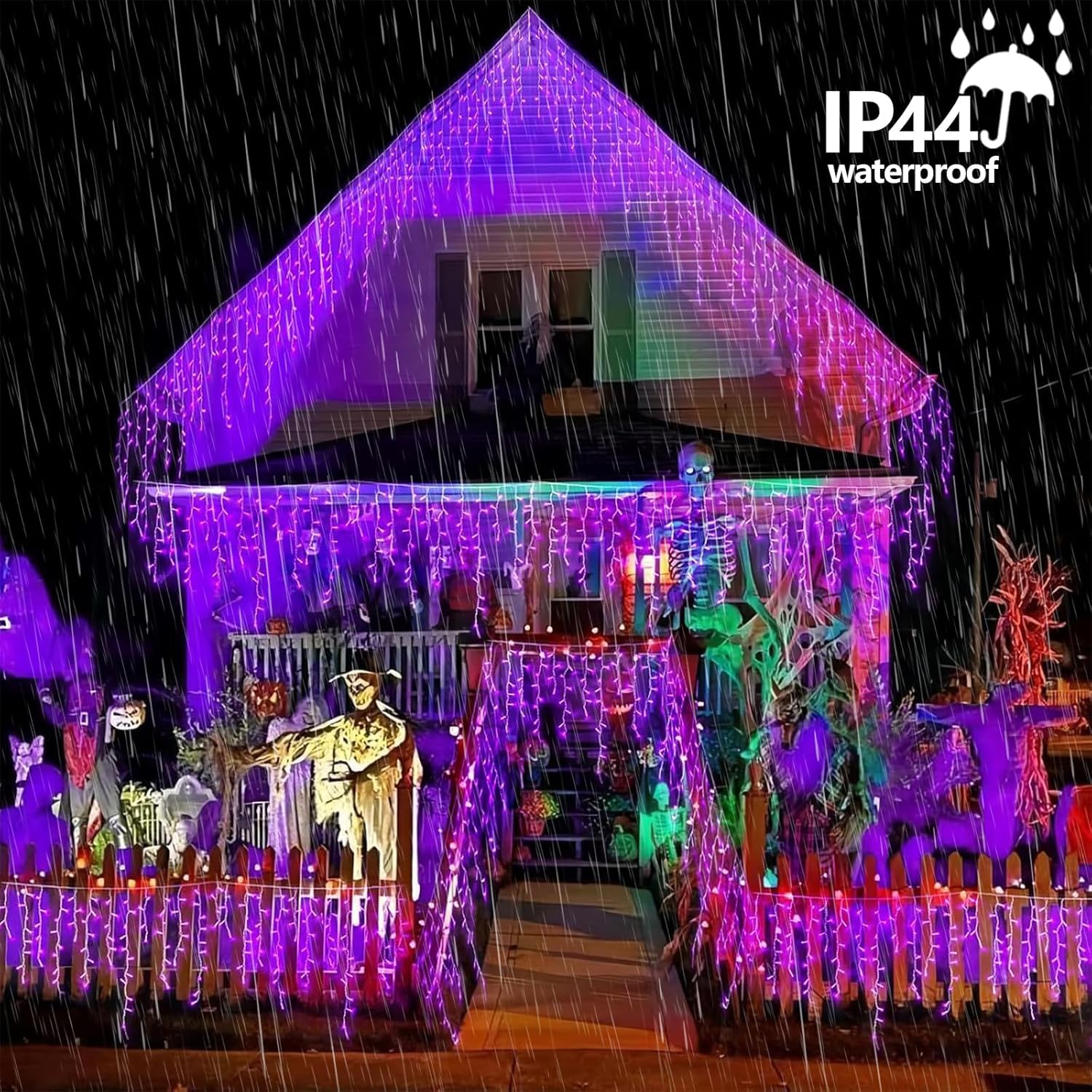 YEGUO 66ft 800 LED Purple Icicle Halloween Lights Outdoor Waterproof, 160 Drops Icicle Light