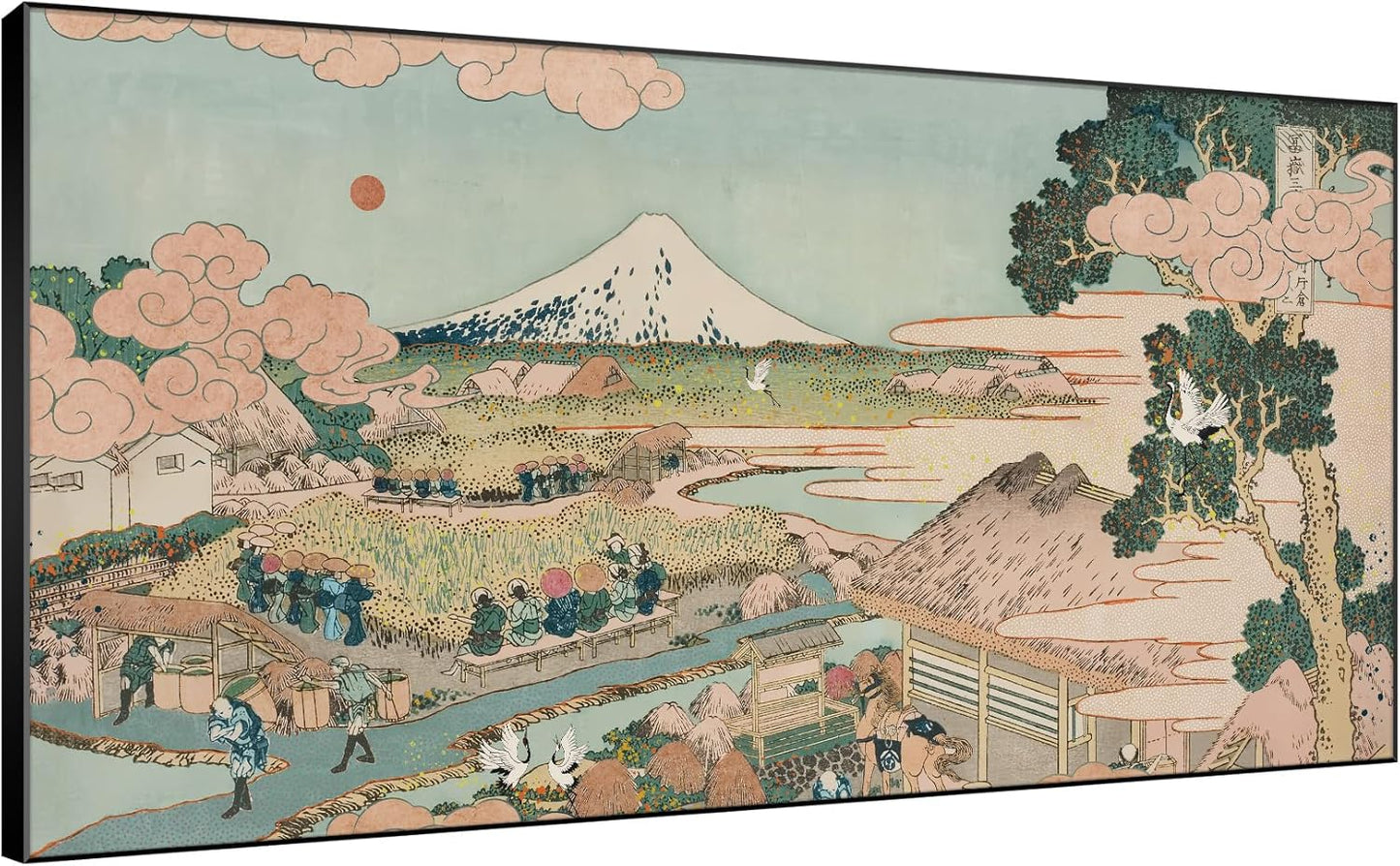 SIGNWIN 24"x46" Extra Large Framed Wall Art Japanese Ukiyo-e Landscape, Timeless Mt. Fuji Scene for