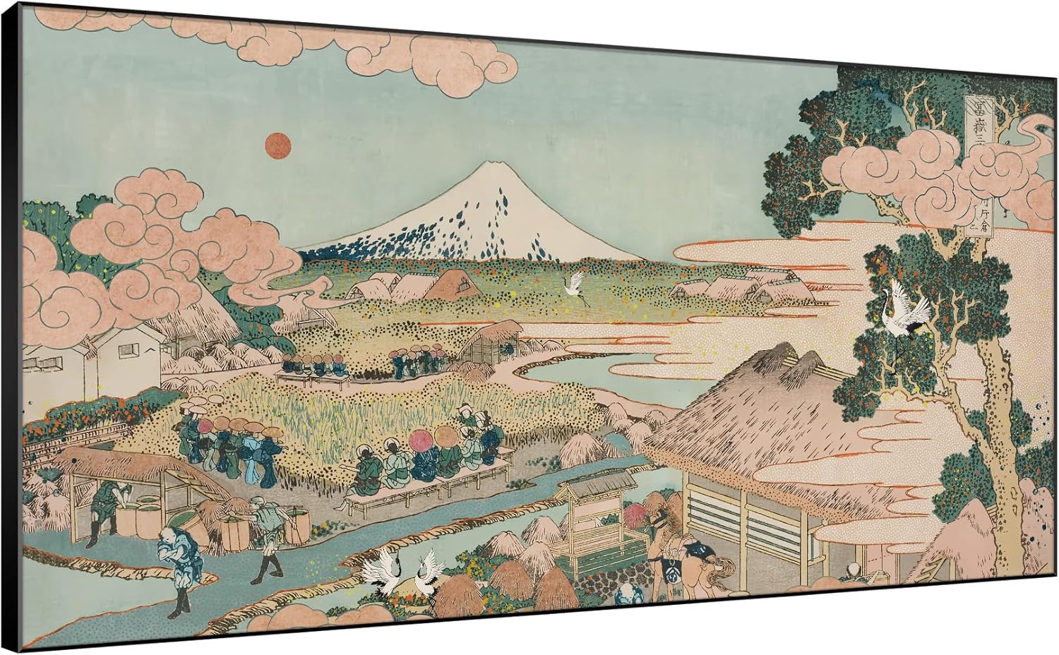 SIGNWIN 24"x46" Extra Large Framed Wall Art Japanese Ukiyo-e Landscape, Timeless Mt. Fuji Scene for