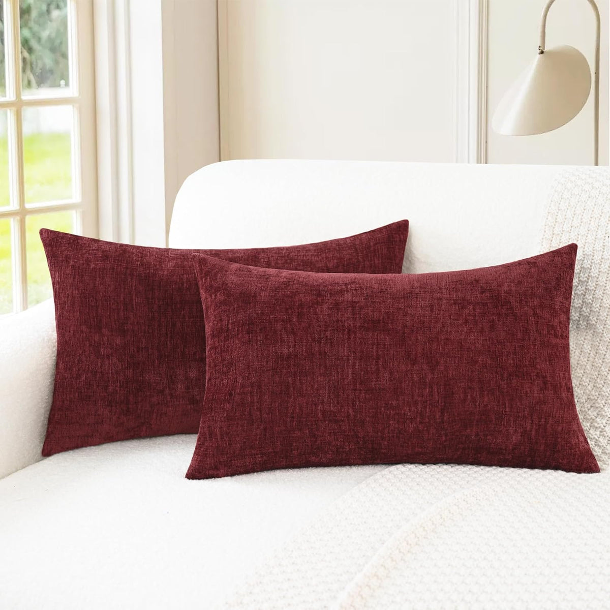 CaliTime Throw Pillow Covers Decorative 12 X 20 Inches Pack of 2 Cozy Chenille Cushion Cases for
