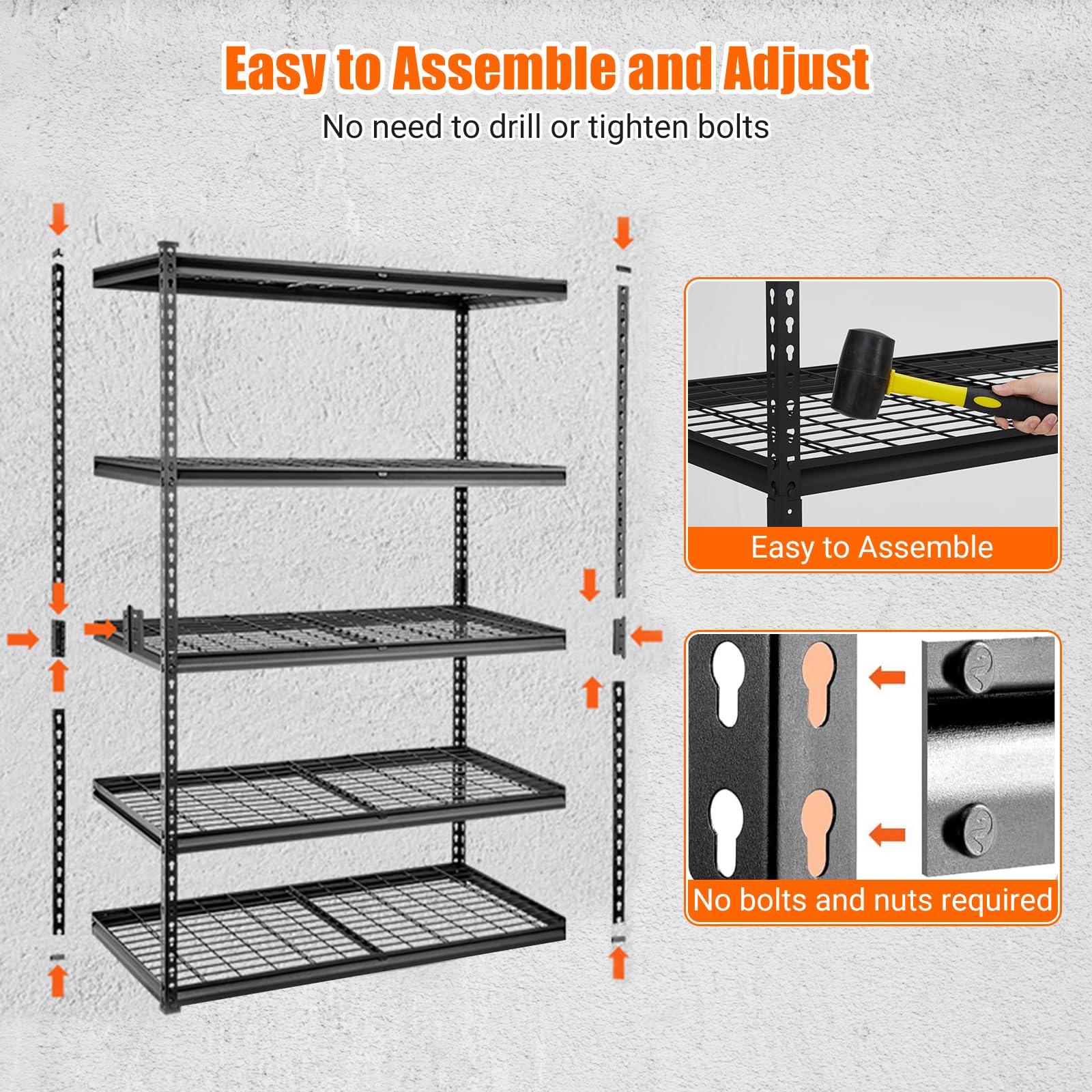 Towallmark Heavy Duty Storage Shelves 48 * 24in, 5 Tier Garage Storage Shelving, Adjustable Metal