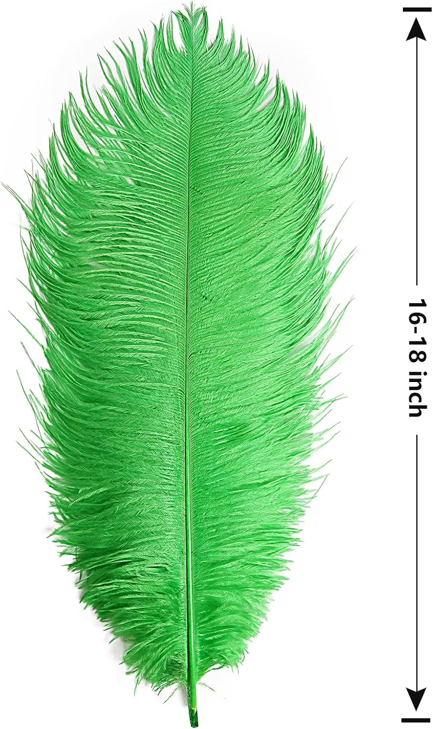THARAHT Green Ostrich Feathers 12pcs Large Natural Bulk 16-18Inch 40cm-45cm for Wedding Party