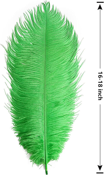 THARAHT Green Ostrich Feathers 12pcs Large Natural Bulk 16-18Inch 40cm-45cm for Wedding Party