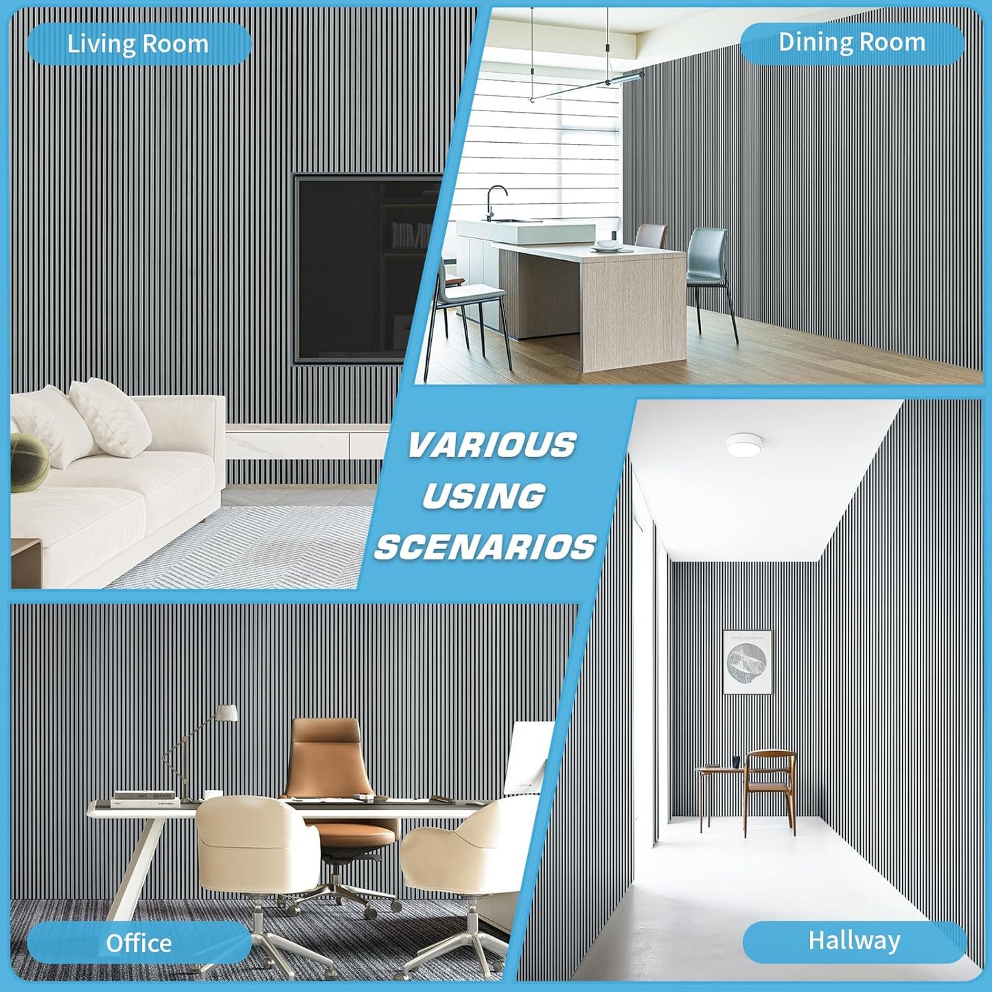 Art3d 4-Pack Glue-On Fine Bar Wainscoting Panel for Interior Wall Decor - 104 x 12 Inch Polystyrene