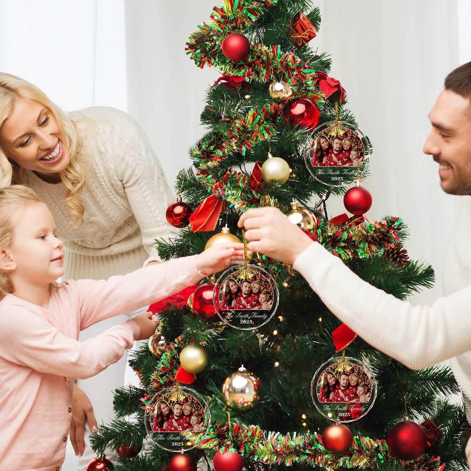 Christmas Tree Decor, Personalized Crystal Photo Ornaments, Custom Ornaments for Family, Decorative