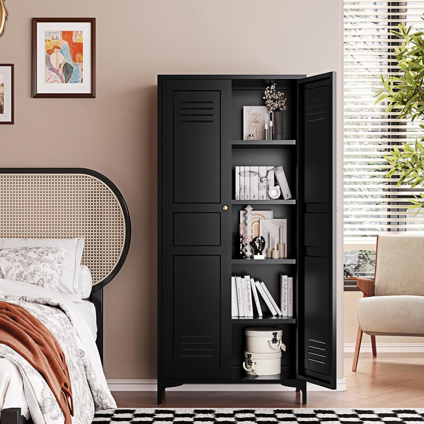 Letaya Black Storage Cabinet with Feets-Metal Home Kitchen Pantry Cabinets with Doors and