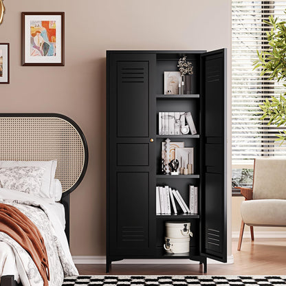 Letaya Black Storage Cabinet with Feets-Metal Home Kitchen Pantry Cabinets with Doors and