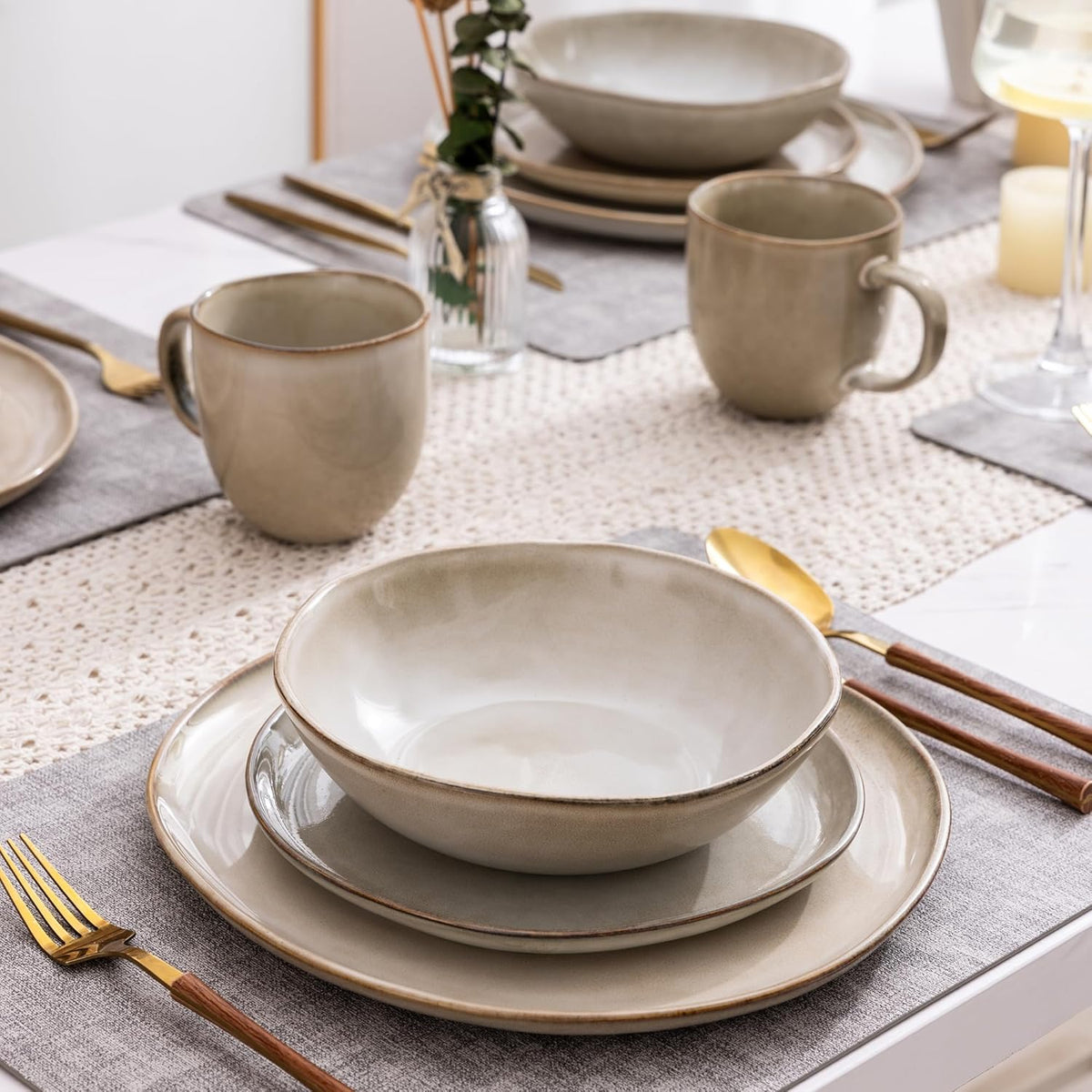 AmorArc Ceramic Dinnerware Sets,Handmade Reactive Glaze Stoneware Plates and Bowls Sets,Highly