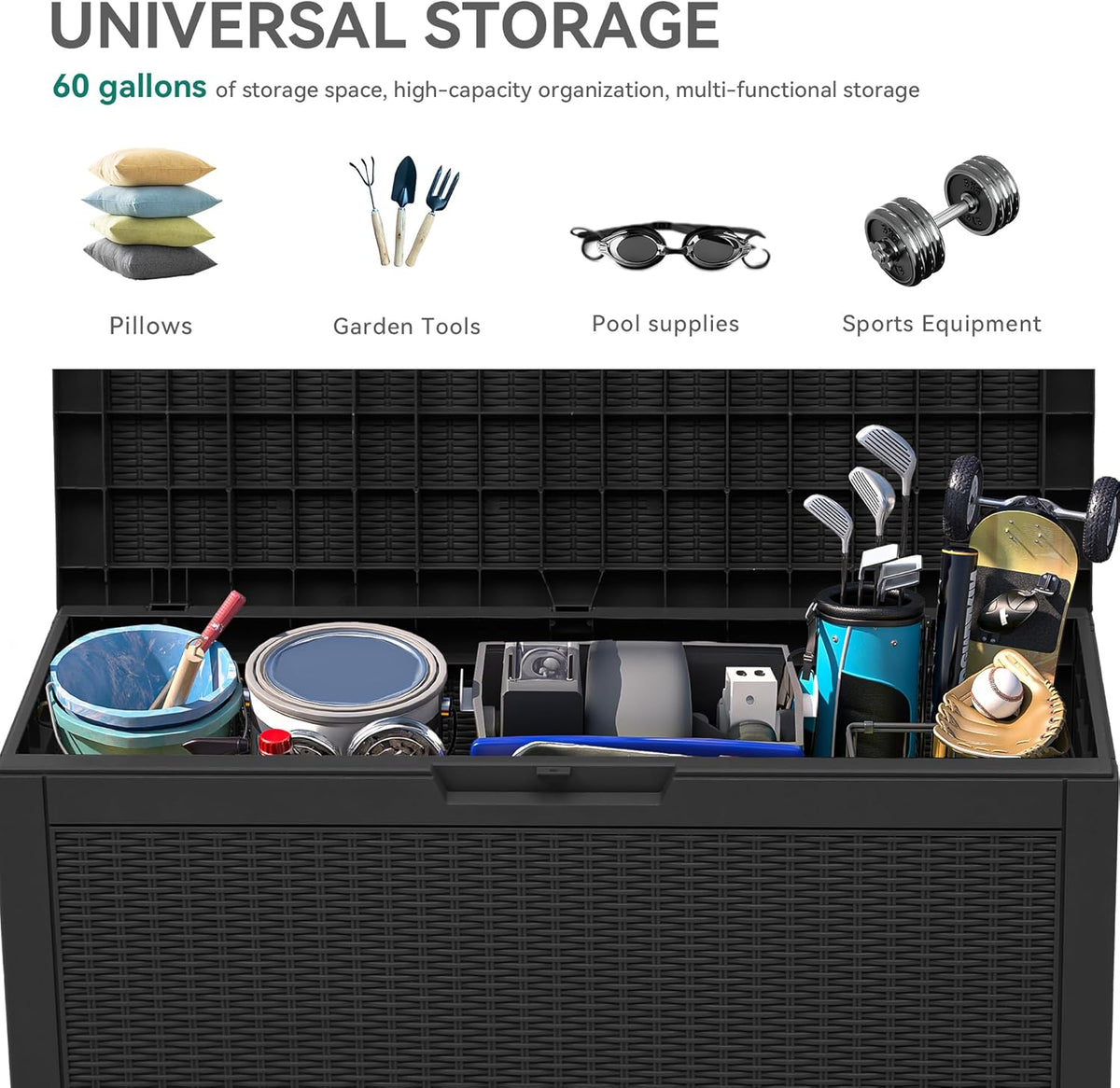 YITAHOME 60 Gallon Outdoor Storage Box, Large Water Resistant Resin Deck Box, Indoor Outdoor