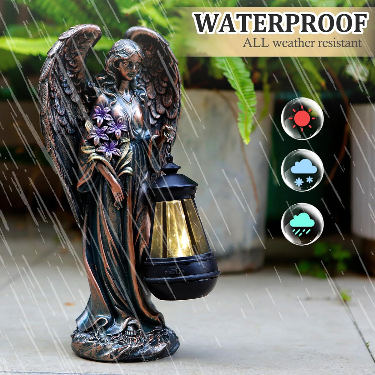 Solar Angel Outdoor Garden Decor Statues – 13.2 inches Solar Outdoor Sculptures for Outside Yard