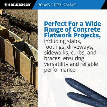 Sandbaggy Round Steel Concrete Form Stakes with Nail Holes - Rust Resistant Coating - Removable